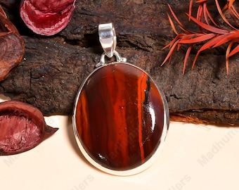 Red Jasper Sterling Silver Pendant: Natural Stone Statement Jewelry