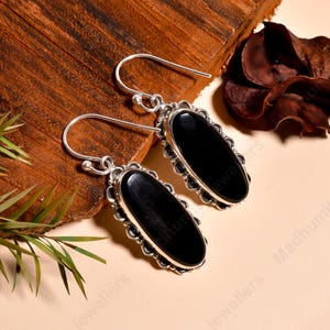 Natural Black Onyx Earring, 925 Sterling Silver Earring, Gemstone Earring, Black Onyx Dangle Drop Earrings, Teardrop Dainty Earrings.