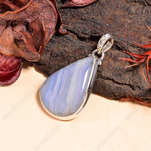 Blaue Spitze Achat Anhänger, Frauen Anhänger, 925 Sterling Silber Anhänger, Handgemachter Anhänger, Natürlicher Edelstein, Anhänger, Blaue Spitze Achat Halskette