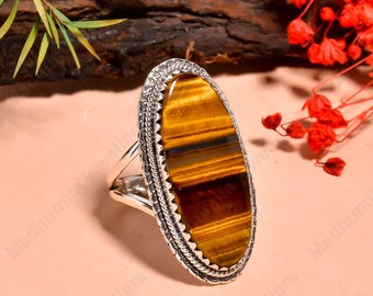 Tiger's Eye Ring, Designer Band Ring, 925 Sterling Silver Ring, Handmade Ring, Women Ring, Tiger Eye Jewelry, Beautiful Ring for Birthday's