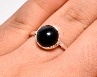 Handgemaakte ring van zwarte onyx, 925 sterlingzilver, geïnspireerd op de oceaan
