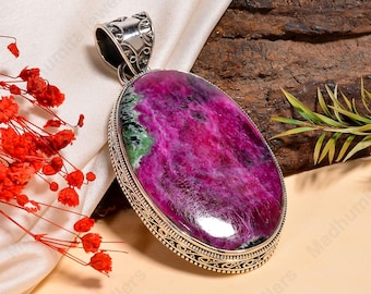Ruby Zoisite Pendant: Handmade 925 Sterling Silver Gemstone Jewelry