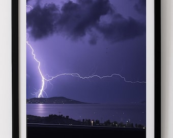 Storm Wall Art • Thunderstorm Photography Print • Night Sky Lightning Poster • Coastal Storm Printable