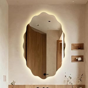 Asymmetrical LED Backlit Mirror: Modern Lighted Vanity Mirror