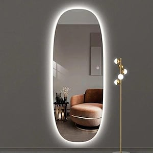 Asymmetrical LED Full Length Mirror: Illuminated Modern Wall Decor