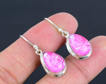 Pendientes de ópalo rosa: plata de ley, joyería artesanal
