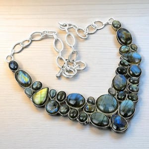 Labradorite Cabochon Necklace: 925 Sterling Silver, Handmade Gemstone