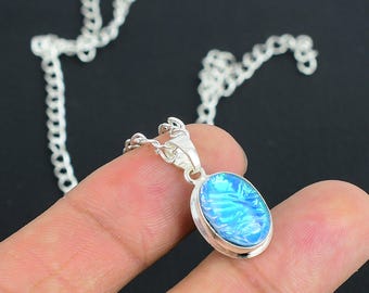 Blue Opal Sterling Silver Pendant Necklace: Handcrafted Bridal Jewelry