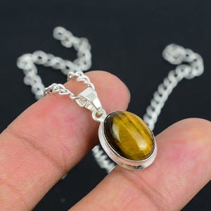 Tiger's Eye Pendant – Handcrafted 925 Sterling Silver Necklace | Fine Polished | Modern Chain Design | Wedding & Bridal Gift