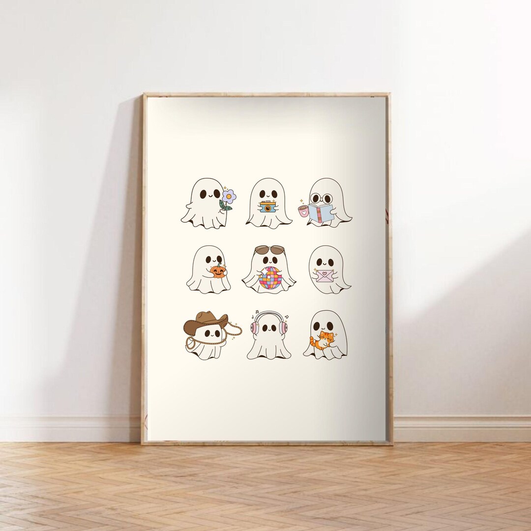 Cute Ghost Wall Art | Halloween Decor Poster | Vintage Cute Ghosts ...
