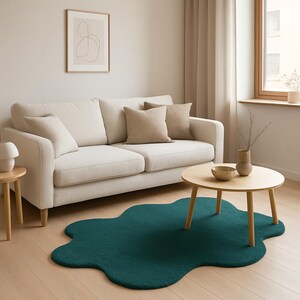 Teal Green Abstract Irregular Shaped Hand Tufted Wool Rug – New Zealand Wool Rug – Modern Accent Rug – Scandinavian Minimalist Home Decor