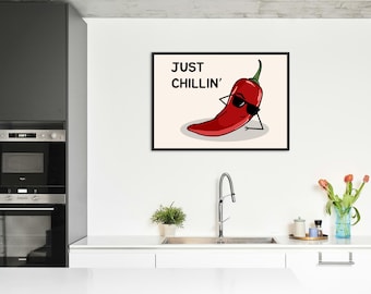 Funny Chilli Pepper Print – Food Pun Kitchen Wall Art (Digital Download)