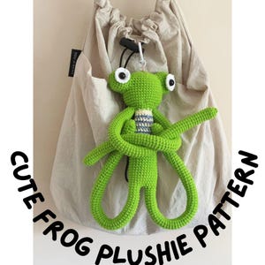 Cute Frog Plushie Pattern, Long Leg Frog Crochet Pattern, Cute Frog Bag Charm, Easy Amigurumi Frog Keychain, Low Sew Frog Pattern PDF