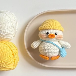Little Duck Amigurumi Crochet Pattern PDF - Cute White Duck with Hat and Bag Tutorial - Handmade Soft Animal Gift for Baby, or Desk Decor