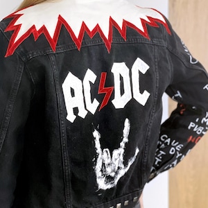 Hand-Painted AC/DC Denim Jacket – Custom Punk Rock Style – Size [S/M] – One of a Kind