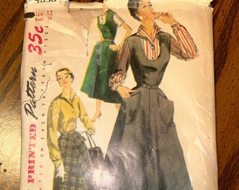 1940s Simplicity Pattern 4838 Misses Jumper, Blouse and Skirt Size 12, Bust 30” Waist 24" Hip 33" Factory Folds