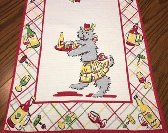 Vintage Cotton Bar Towel Wine Bottles, Glasses, Wolves Kitchen Towel 14 3/8" x 26 3/8"