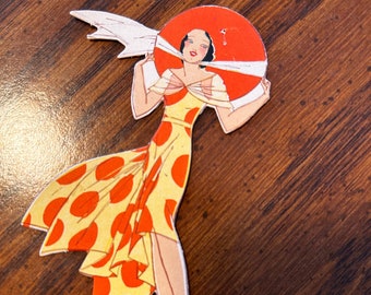 Vintage Art Deco Lady Polka Dot Dress Die Cut Place Card 7 Available 3" x 4 1/2"