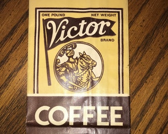Antique Victor Coffee Knight on Horse Illustration Paper Bag American Stores Unused Advertising 3 3/8" x 9 1/4"