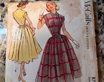 1950s McCalls Pattern 8796 Junior Dress Size 11 Bust 29 1/2”, Waist 24 1/2”, Hip 32”