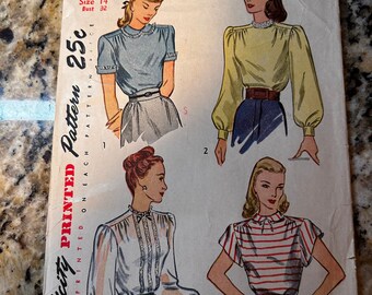 1950s Vintage Simplicity Blouse Pattern 1906 Size 1, 4Bust 32