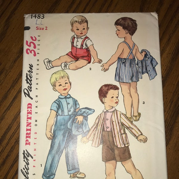 Vintage Simplicity 1950s Pattern 1483 Toddler's Shirt, Jacket, Pants Size 2, Breast 21", Waist 19 1/2", Hip 21" Factory Folds