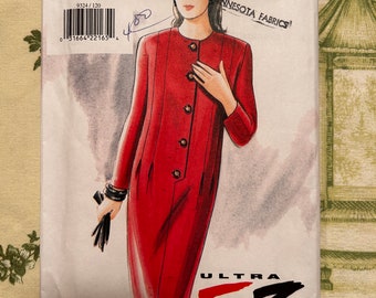 1990s Vintage Ultra EZ Vogue Pattern 9324, Misses Dress Size 12, 14, 16 Factory Folds, Uncut