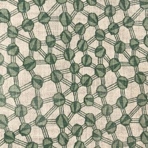 1940s Dynamischer Vintage Feedsack Stoff Geometrisches Design Kreise, Linien, Grün, Zartweiß 96 1/4 &quot;x 41 1/4&quot;