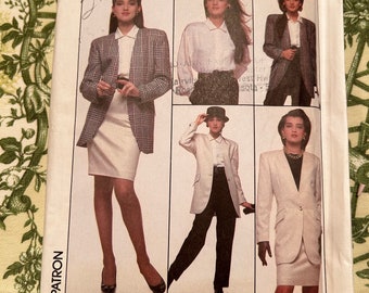 1980s Simplicity Pattern 8796 Misses Pants, Skirt, Blouse and Lined Jacket Size 22, Bust 44", Waist 37", Hip 46"  Factory Folds