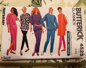 1980s Vintage Butterick Classics Pattern 4525, Misses Petite Top, Caftan, Leggings, Pants Size L to XL Factory Folds, Uncut