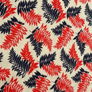 Jaren 40 unieke vintage feedsack-stof marineblauw, rood varenontwerp, witte achtergrond 36 x 21 inch half, 36 x 42 inch heel