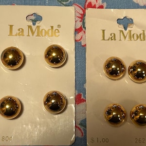 Botões redondos de plástico dourados vintage La Mode, 1/2" 3 cartões 11 botões
