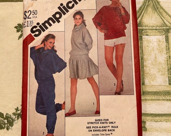 1980s Simplicity Pattern 5494 Misses Pull on Pants, Shorts, Mini-Skirt, Pullover Top, Stretch Knits Size 10 - 12, Factory Folds