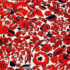 jaren 1940 mooie vintage feedsack stof rood, zwart witte bloemen bloemdessin, 36 3/8&quot; x 22&quot; halve, 44&quot; hele lengte