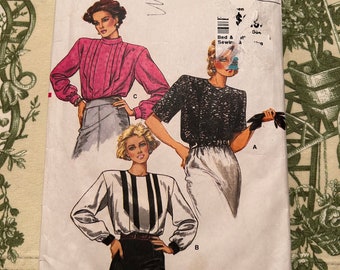 1980s Vogue Pattern 9446 Misses Blouse, Size 8, 10, 12 Bust 31 1/2" to 34" Factory Folds