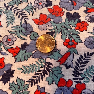 1940s Vintage Feedsack Fabric Red, Blue, Teal Flowers on White Background 36&quot; x 19 1/2” (2 Available)