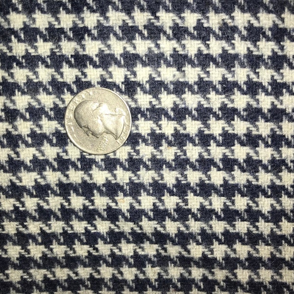 Vintage Houndstooth Navy et White Wool Fabric Yardage 60" x 36" Inutilisé