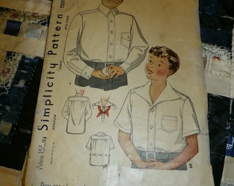 1930s Simplicity Pattern 1509 Boy's Shirt Pattern Size 6, Neck 11,  Breast 24"