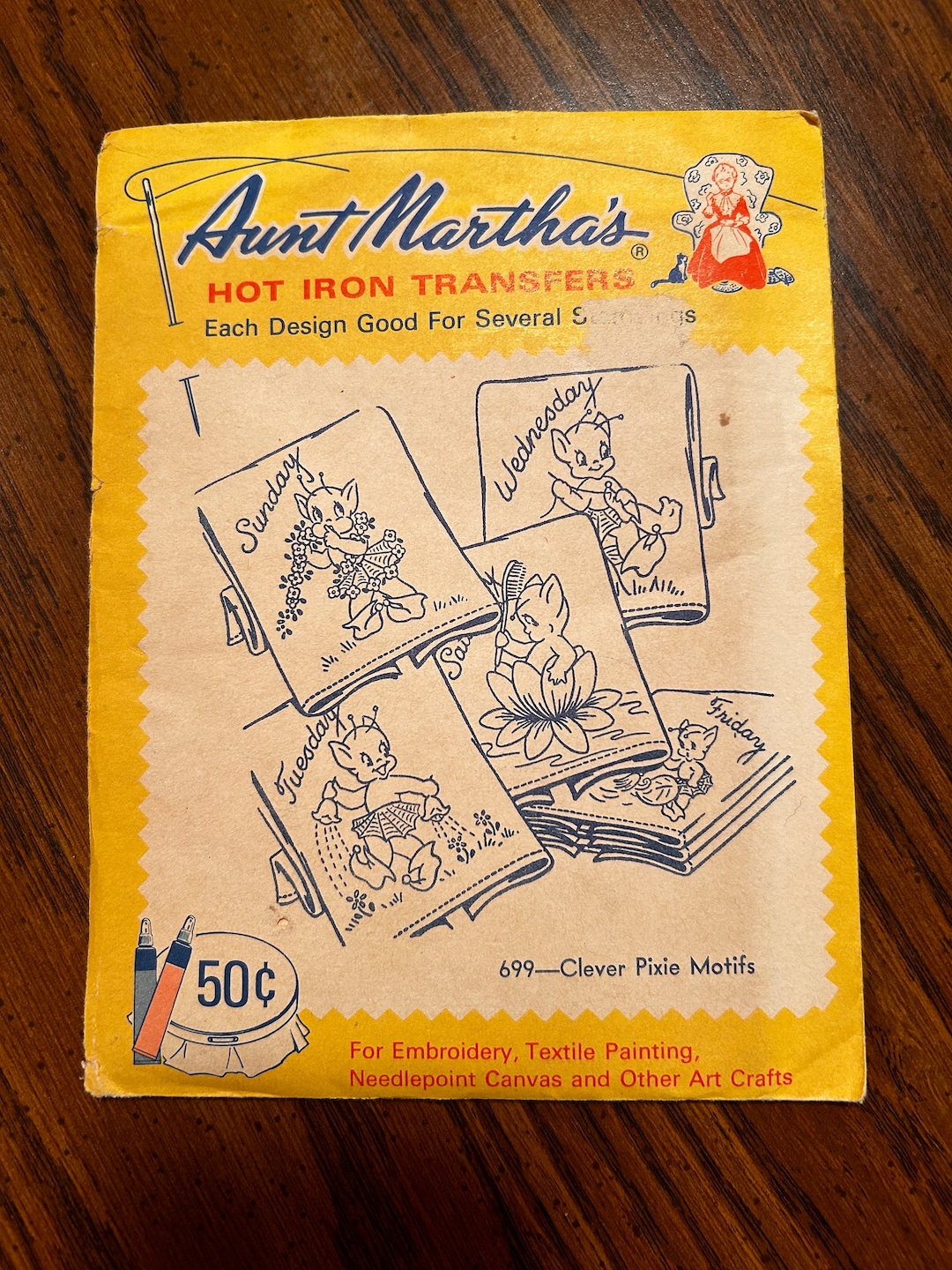 Vintage Aunt Martha's Hot Iron Transfer Pattern 699 Pixie Motifs