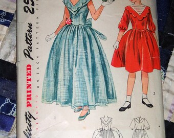 1949 Simplicity Pattern 3050 Girl's Evening Dress or Day Dress Size 7