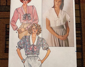 1980s Vintage Butterick Pattern 3702, Misses Blouse Size 8, 10, 12 Factory Folds, Uncut