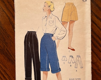 1950s Butterick Pattern 5335 Misses Shorts, Pants Slacks, Pedal Pushers Waist 2 Inch Hip 33 Inch