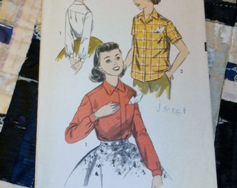 Vintage 1950s Advance Pattern 6830 for Girl's Shirt, Size 10, Breast 28", Uncut, Factory Folds