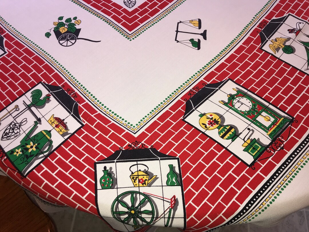 Vintage 1960s Novelty Tablecloth Red Black Green White Etsy