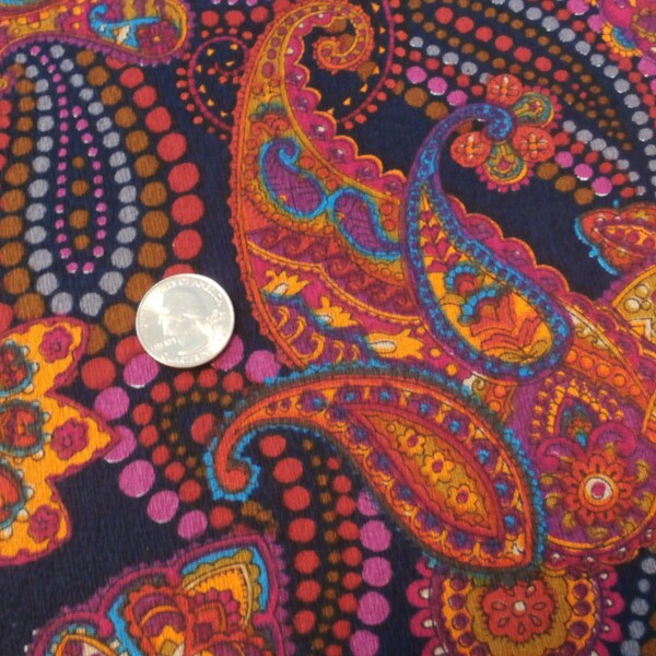 Vintage Psychedelic Bright 1960s Paisley Dress Fabric Yardage 45" Wide x 2.8 Yards