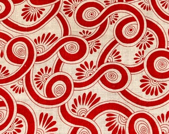 1940s Unique Vintage Feedsack Fabric Red, Off White Geometric Design 36 1/2" x 18 1/4" Half, 36 1/2" x 37" Whole