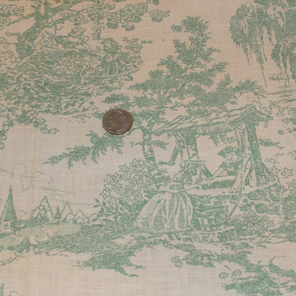 Antique Cotton Full Novelty Toile Feedsack, Gone with the Wind Style People, Trees , 38 x 47