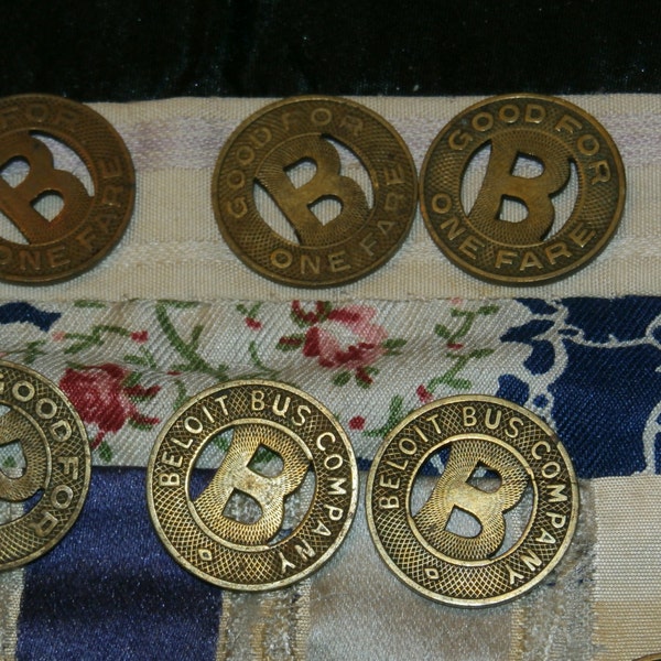 10 Vintage Brass Beloit Bus Tokens with Letter B, 5/8" Diameter, Steampunk