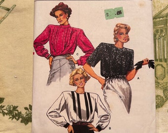 1980s Vintage Vogue Pattern 9446, Misses Blouse Size 14, 16. 18 Factory Folds, Uncut