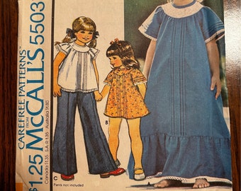 1970s McCalls Pattern 5503 Childrens Girls Dress or Top Panties Sizie 6 Factory Folds